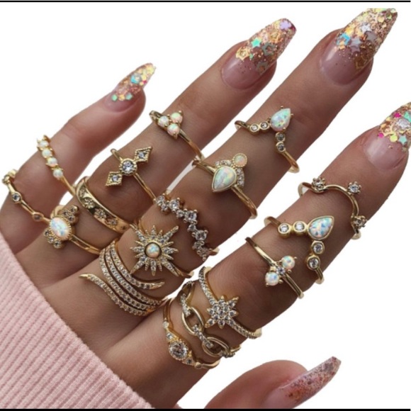 17pc Bohemian Ring Set - Picture 1 of 5